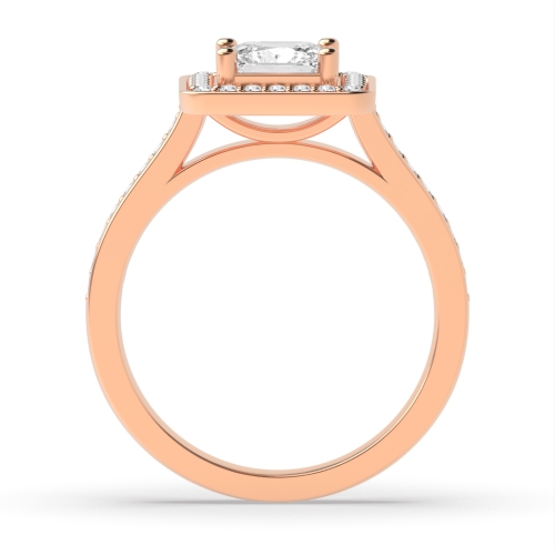 4 Prong Princess Rose Gold Pave set shank Halo Engagement Rings