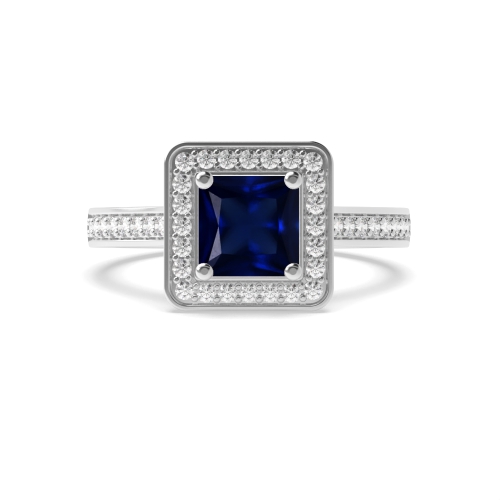 4 Prong Princess Pave set shank Blue Sapphire Engagement Rings