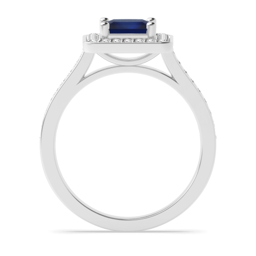 4 Prong Princess Pave set shank Blue Sapphire Engagement Rings