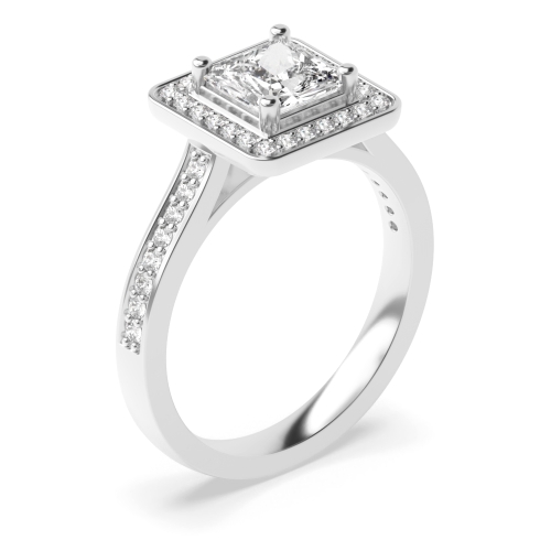 4 Prong Princess Pave Set Shank Halo Engagement Ring