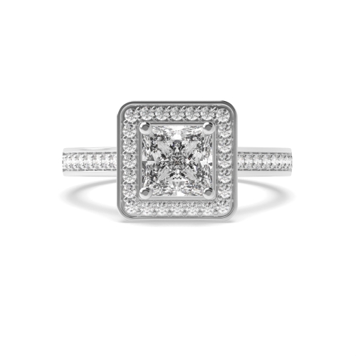 4 Prong Princess Pave Set Shank Halo Engagement Ring