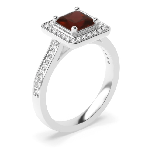 4 Prong Princess Pave set shank Garnet Halo Engagement Rings