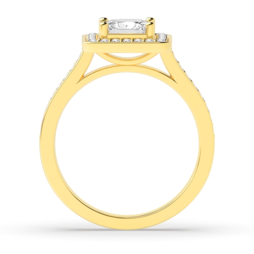 4 Prong Princess Yellow Gold Pave set shank Engagement Rings