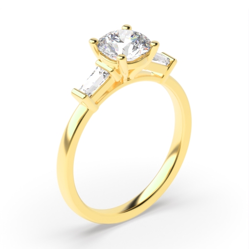 Round Shape And Tapered Baguette On Side Diamond Engagement Rings