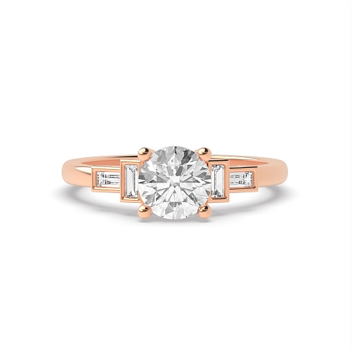 4 Prong Round Rose Gold Unique baguette accented Vintage Wedding Engagement Rings