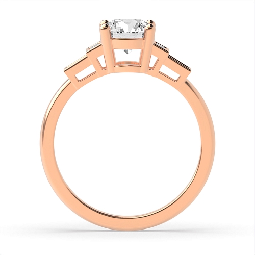 4 Prong Round Rose Gold Unique baguette accented Vintage Wedding Engagement Rings