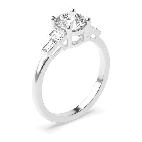 4 Prong Round Silver Unique baguette accented Vintage Engagement Rings