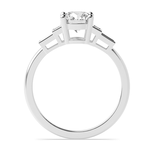 4 Prong Round Silver Unique baguette accented Vintage Engagement Rings