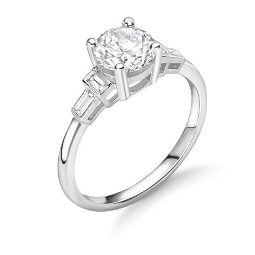 4 Prong Round Unique Side Stone Engagement Ring