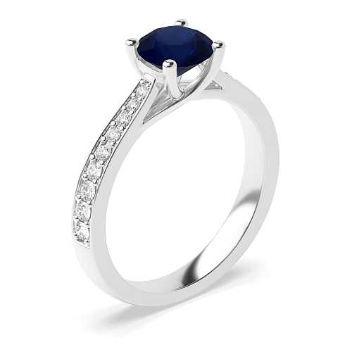 Round Classic tappered shoulder Blue Sapphire Engagement Rings