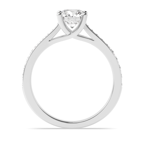 4 Prong Round Silver Classic tappered shoulder Side Stone Engagement Rings