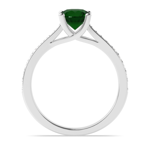 4 Prong Round Classic tappered shoulder Emerald Side Stone Engagement Rings