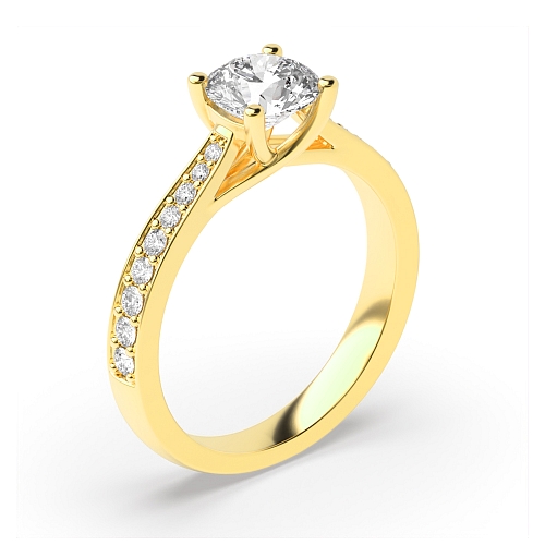 Round Yellow Gold Classic tappered shoulder Engagement Rings