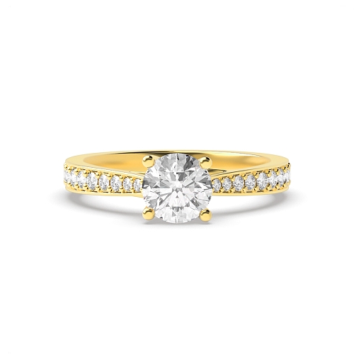Round Yellow Gold Classic tappered shoulder Engagement Rings
