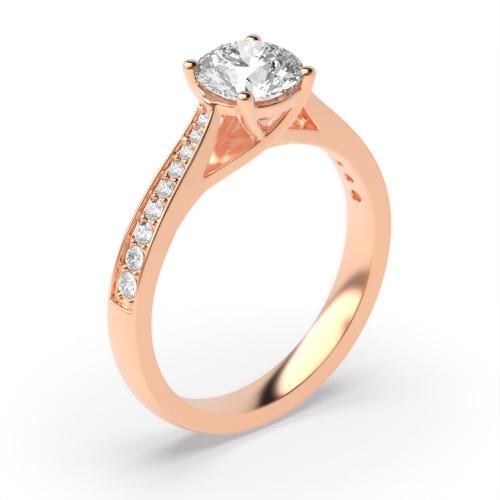 4 Prong Round Rose Gold Taperred shoulder Crossover claw Engagement Rings