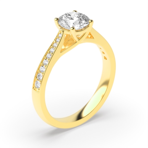 4 Prong Round Yellow Gold Taperred shoulder Crossover claw Engagement Rings