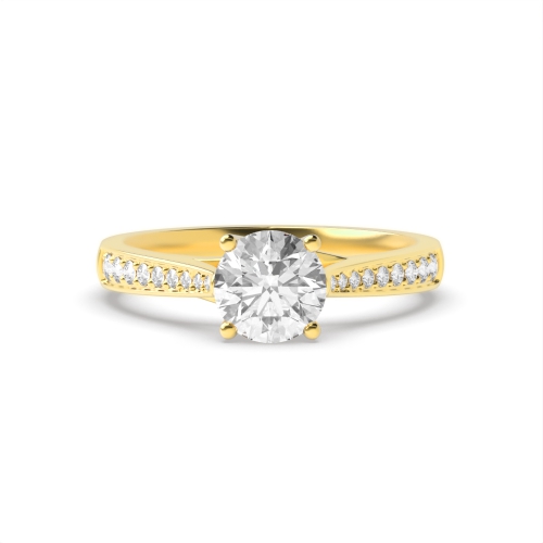 4 Prong Round Yellow Gold Taperred shoulder Crossover claw Engagement Rings