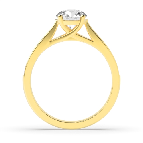 4 Prong Round Yellow Gold Taperred shoulder Crossover claw Engagement Rings