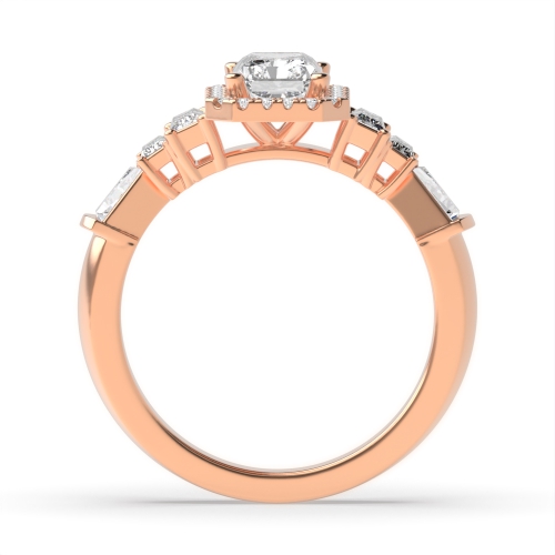 4 Prong Emerald Rose Gold Halo Engagement Ring