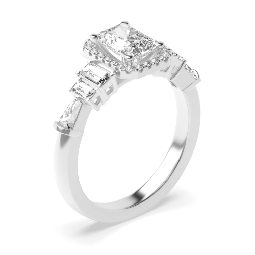 4 Prong Setting Emerald Shape Unique Halo Moissanite Engagement Rings