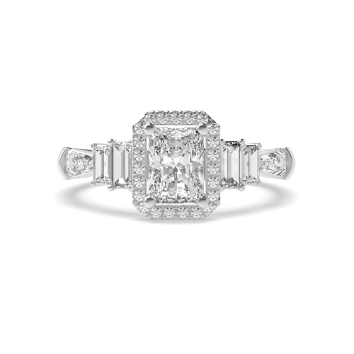 4 Prong Emerald White Gold Halo Engagement Ring