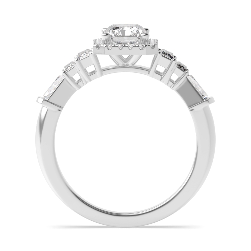 4 Prong Emerald Platinum Halo Engagement Ring