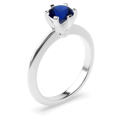 Round High set knife edge Blue Sapphire Engagement Rings