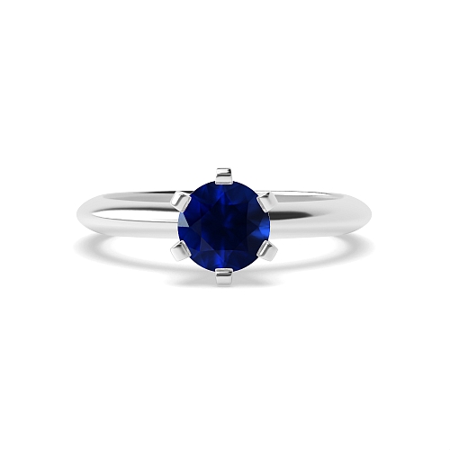 Round High set knife edge Blue Sapphire Engagement Rings