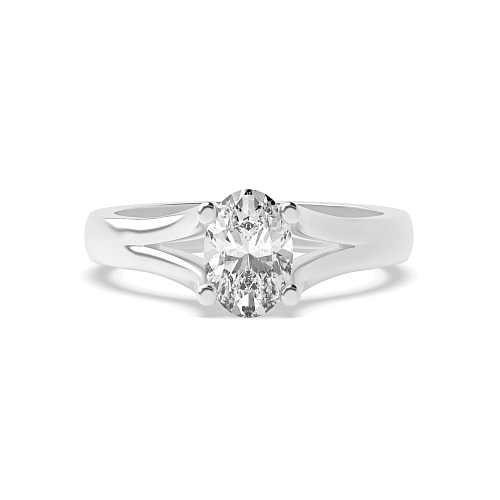 4 Prong Oval Split Shoulder Fish Tail Solitaire Engagement Ring