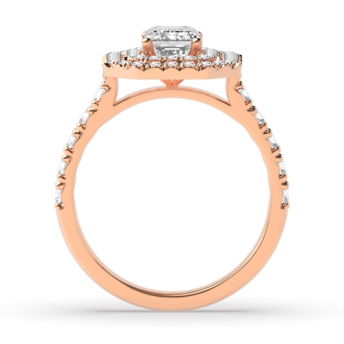 4 Prong Radiant Rose Gold Accented double Halo Engagement Rings