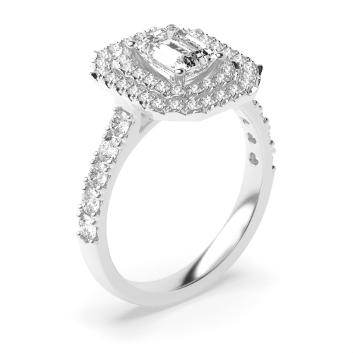 4 Prong Radiant Accented double Side Stone Engagement Rings