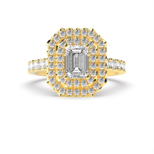 4 Prong Radiant Yellow Gold Accented double Engagement Rings
