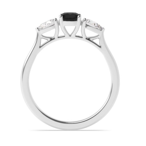 4 Prong Round/Pear With Gallery Black Three Stone Diamond Ring