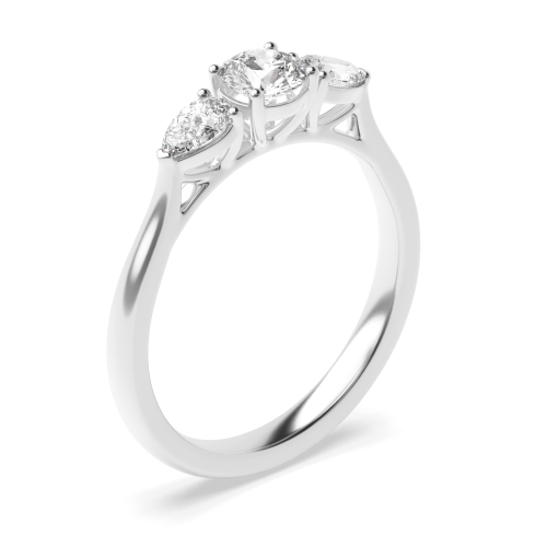 1 carat Popular Style Round & Pear Shape Trilogy Diamond Engagement Rings