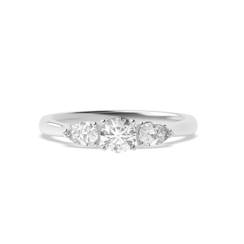 4 Prong Round/Pear With Gallery Three Stone Engagement Ring