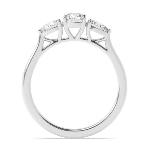 4 Prong Round/Pear With Gallery Three Stone Engagement Ring