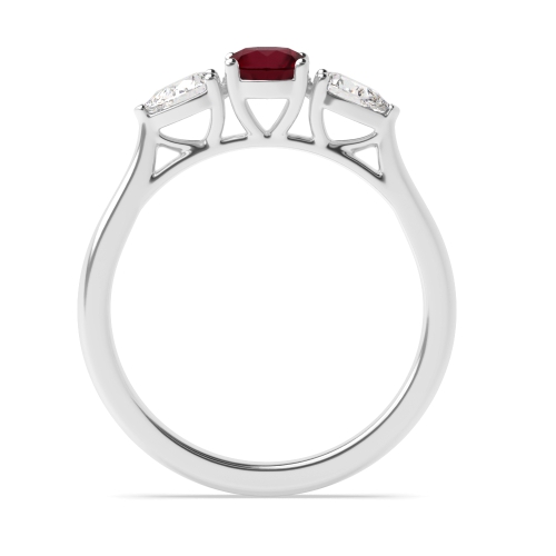 4 Prong Round/Pear With Gallery Ruby Three Stone Diamond Ring