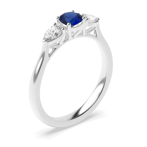 Round/Pear With gallery Blue Sapphire Engagement Rings