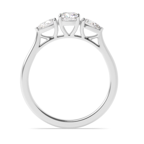 4 Prong Round/Pear With Gallery Lab Grown Diamond Three Stone Engagement Ring