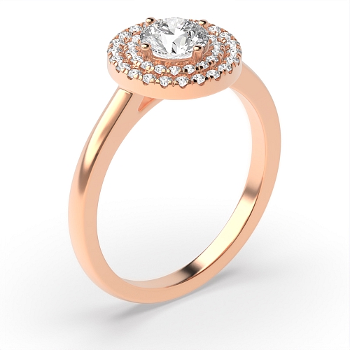 4 Prong Round Rose Gold Two row shoulder Engagement Rings