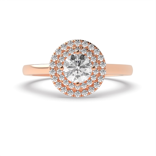 4 Prong Round Rose Gold Two row shoulder Engagement Rings