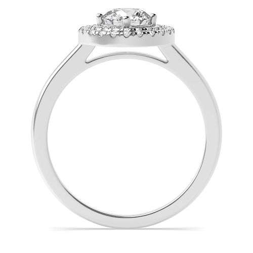 4 Prong Round Silver Two row shoulder Side Stone Engagement Rings