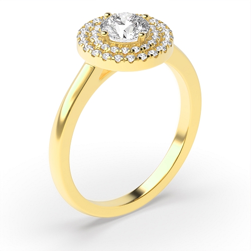 4 Prong Round Yellow Gold Two row shoulder Engagement Rings