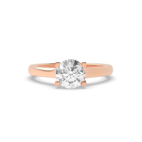 4 Prong Round Rose Gold Crossover square claws Engagement Rings