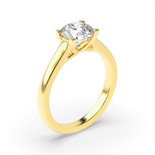 4 Prong Round Yellow Gold Crossover square claws Engagement Rings