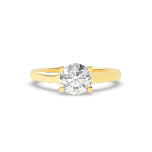 4 Prong Round Yellow Gold Crossover square claws Engagement Rings