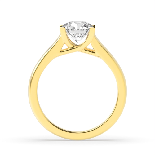4 Prong Round Yellow Gold Crossover square claws Engagement Rings