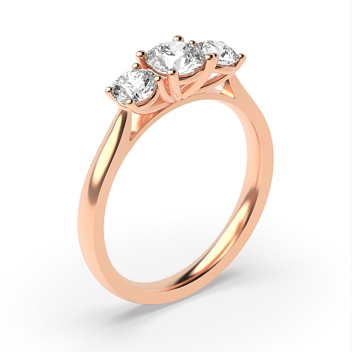 Round Rose Gold Contemporary setting Trilogy Engagement Rings