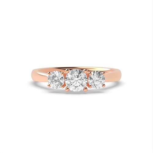 Round Rose Gold Contemporary setting Trilogy Engagement Rings
