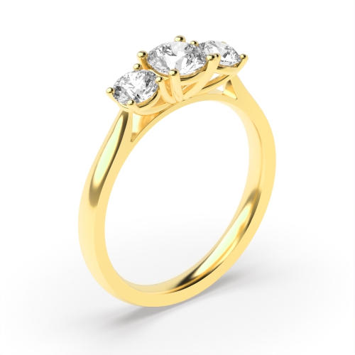 4 Prong Round Yellow Gold Contemporary Setting Three Stone Engagement Ring